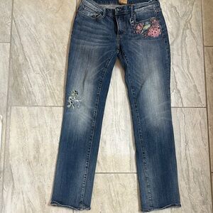 Women's Blue Jeans with Floral Embroidery